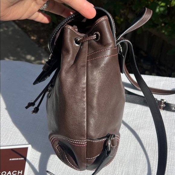 Coach 3559 Small Vintage Soho Black Leather Trim Backpack W/Contrast Stitching.
